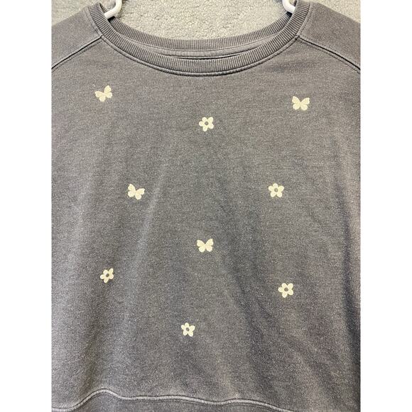 Cat & Jack Faded Gray Butterfly & Flower Sweatshirt Girls Size L 10-12 - Picture 2 of 7